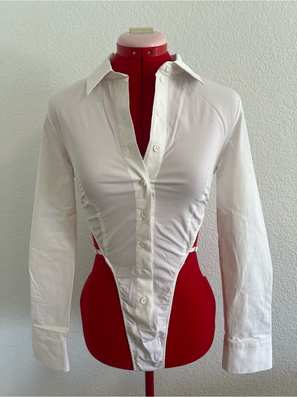 Lime White Button-Down Bodysuit Long Sleeve Top XS